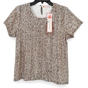 Jude Connally Lex Leopard Print Sequin Shirt Blouse Womens Size Large